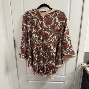 Wildfox rose print hooded button up poncho top size small